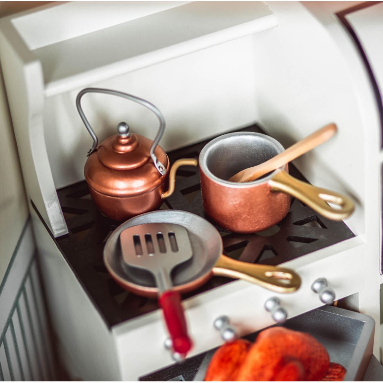 The Queen's Treasures 7 Piece Copper Look Pots, Pans, Kettle + Roast Chicken, Great Accessory for 18 inch Dolls