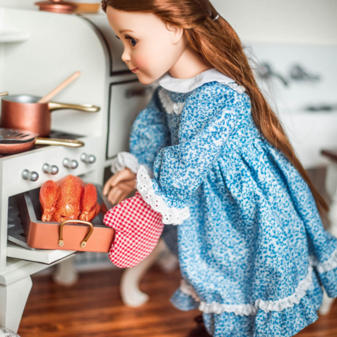 The Queen's Treasures 7 Piece Copper Look Pots, Pans, Kettle + Roast Chicken, Great Accessory for 18 inch Dolls