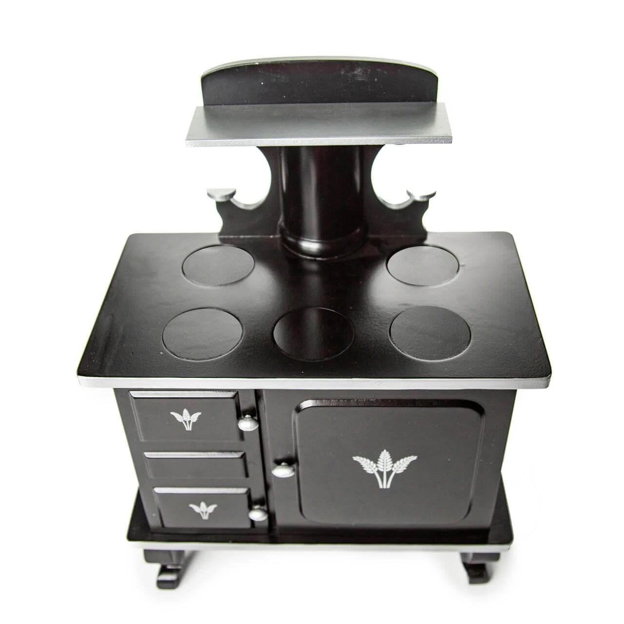 Doll Wooden Cook Stove against white backdrop.