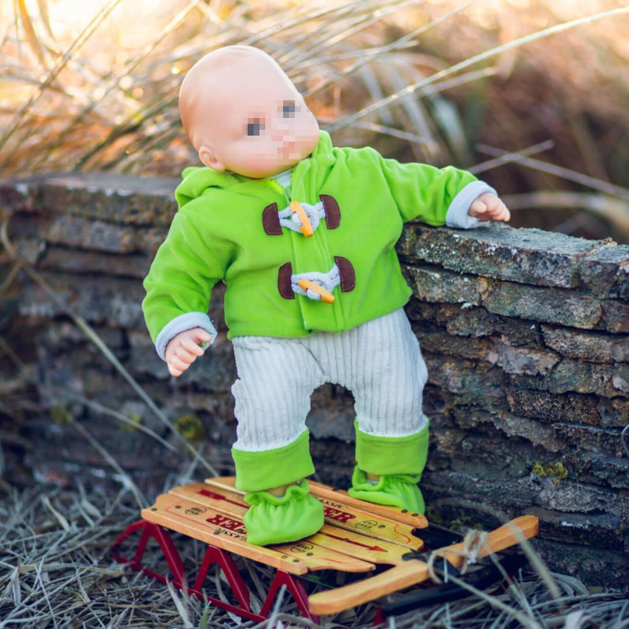 The Queen's Treasures Green & Cream Bitty Overalls Set, is a complete outfit for 15 Inch Baby Dolls