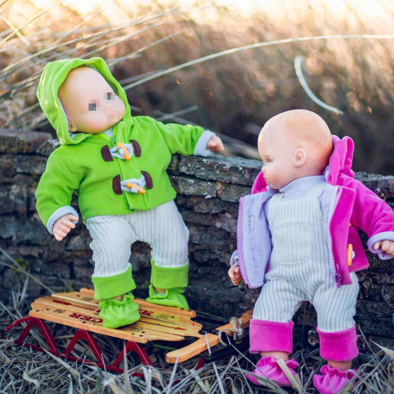 Set of 2Bitty Pink&Green Overall Outfits-15Inch Baby Doll