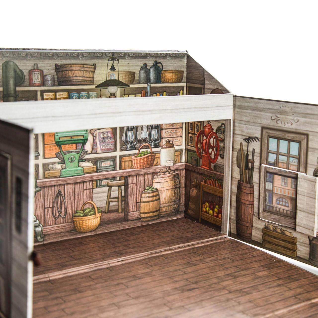 Detailed printing of Little House on the Prairie Oleson's Mercantile interior.