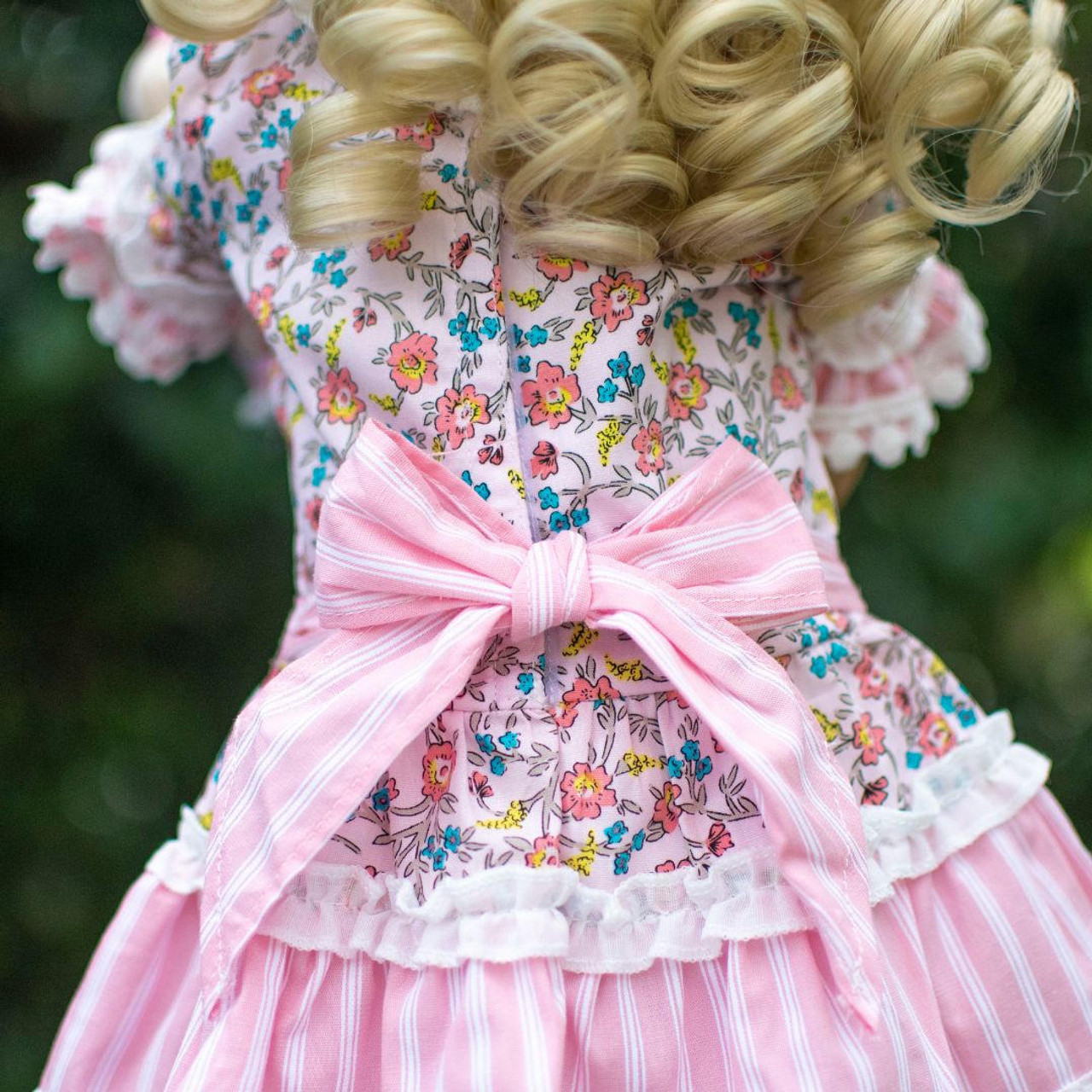 Little House On The Prairie Pink Floral Dress, Clothes for 18 Inch Dolls