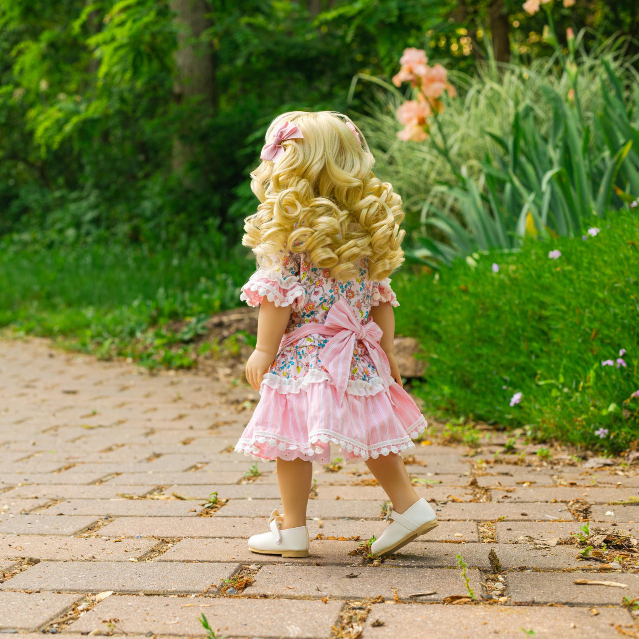 Little House On The Prairie Pink Floral Dress-18Inch Doll