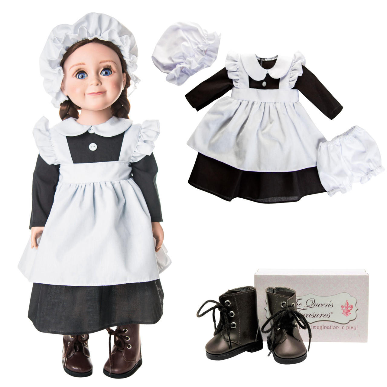 5 Piece Kitchen Maid Clothes Outfit with Boots for 18 Dolls