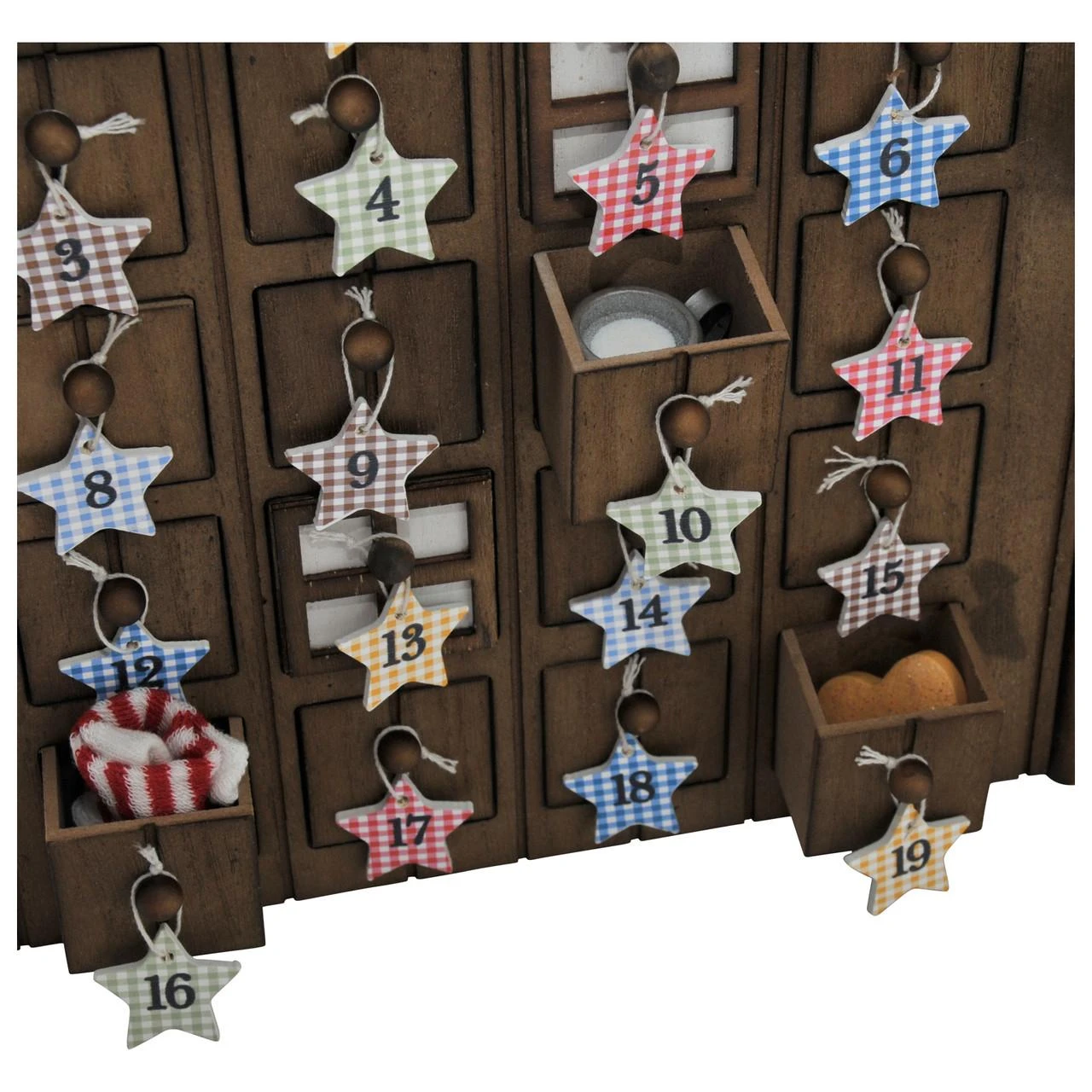Up close image of the 24 removable ornaments.