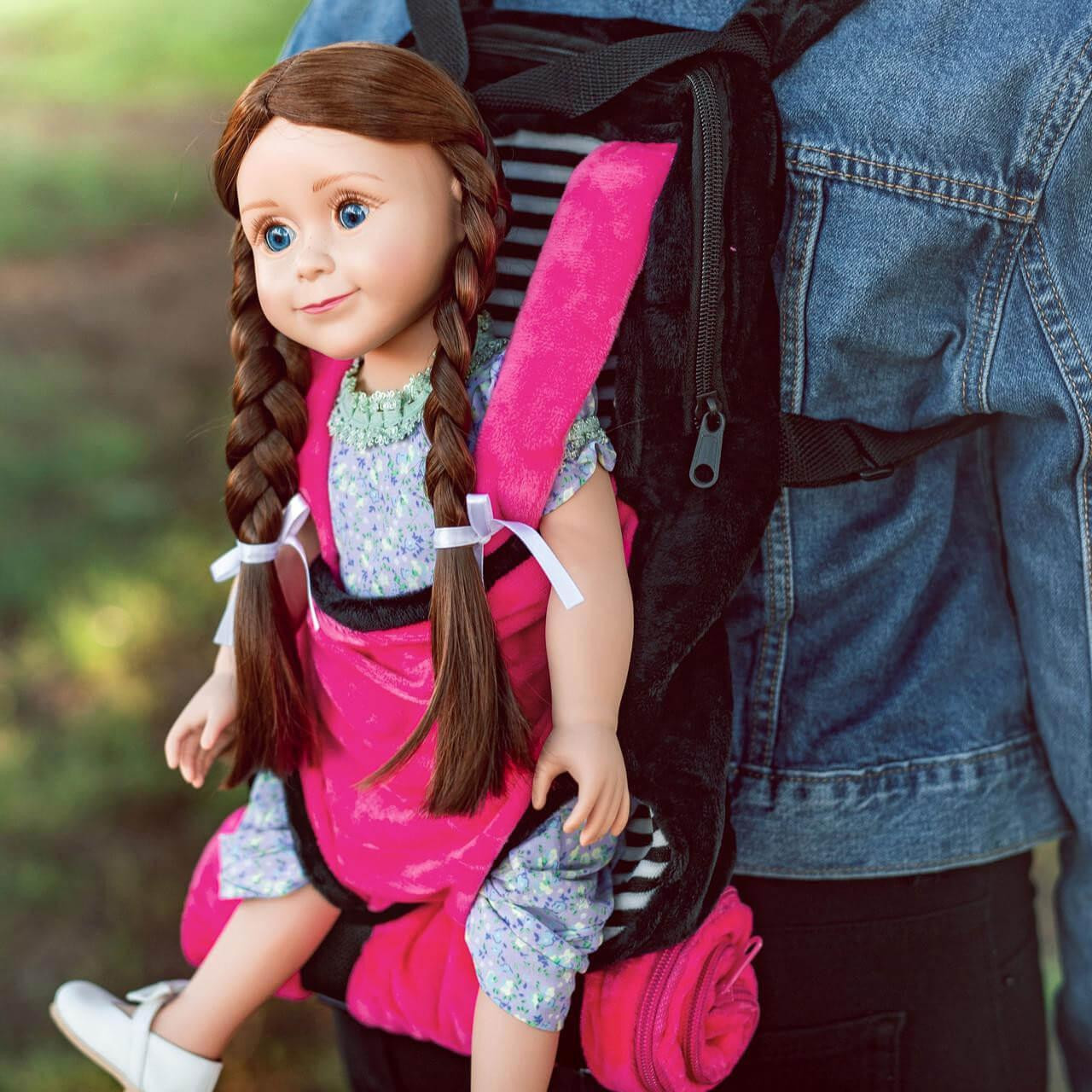 Pink Black Backpack Doll Carrier with Sleeping Bag