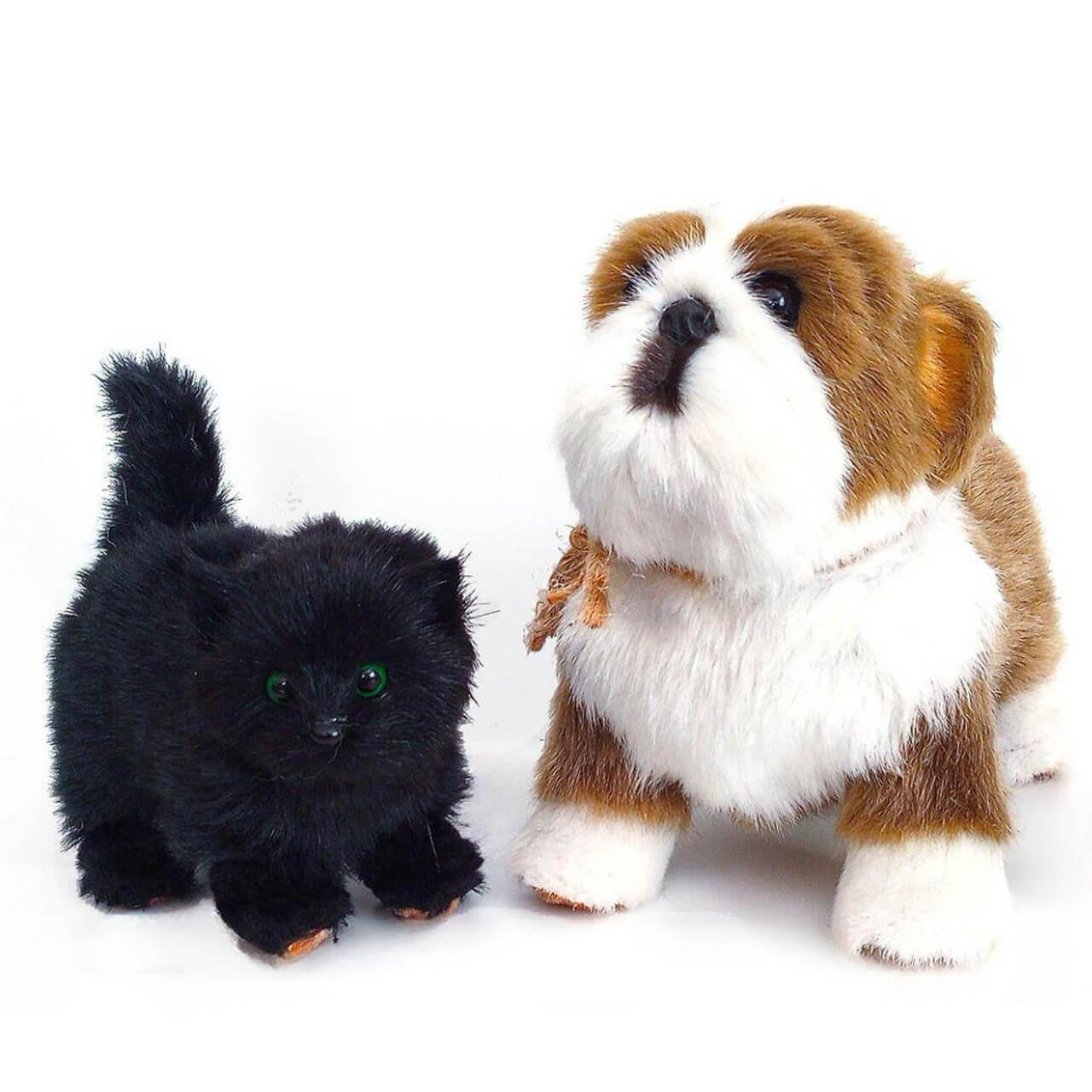 18" doll pets Black Susan cat and Bulldog Jack against white backdrop.