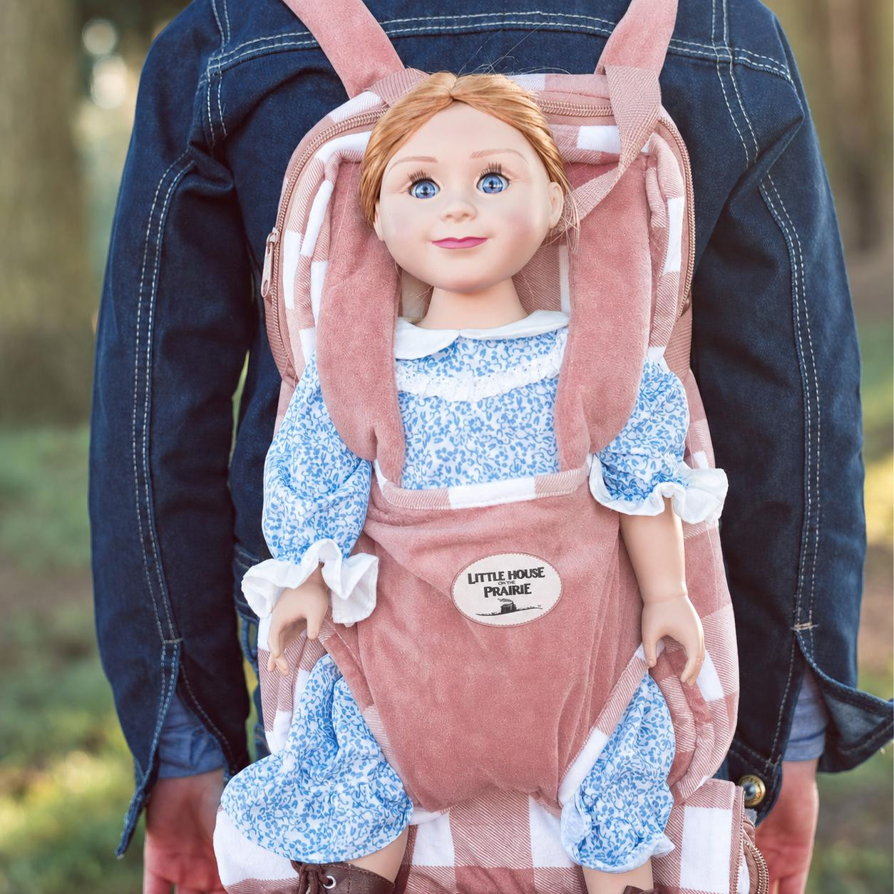 PRE ORDER NOW! Little House on the Prairie® 18 In Doll Carrier Sleep Bag, Pink Chk