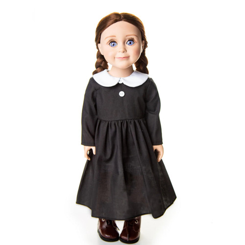 Scullery Kitchen Maid Outfit is colored black and is worn by our Little House on the Prairie 18 inch doll. Doll is also wearing our 18" lace up boots. Scullery Kitchen Maid Outfit is colored black and is worn by our Little House on the Prairie 18 inch doll. Doll is also wearing our 18" lace up boots.