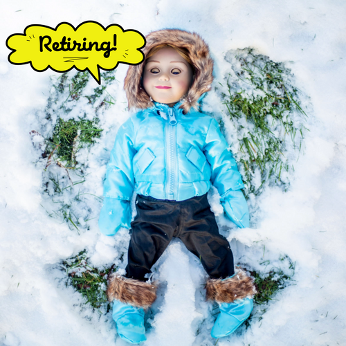 The Queen's Treasures 6 Piece Blue Ski Wear Outfit, Doll Clothes for 18 Inch Dolls, is worn by our Laura Ingalls doll.