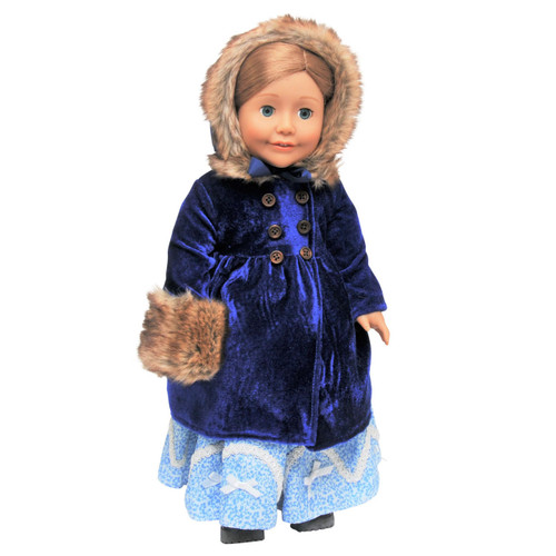 18 inch Doll clothes blue Velvet Winter Fur Trimmed Coat fits 18" American Girl dolls. 18 inch Doll clothes blue Velvet Winter Fur Trimmed Coat fits 18" American Girl dolls.