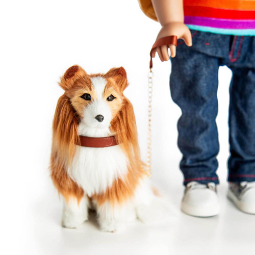 Collie Puppy Dog, 18 Inch Doll pet, wearing collar and pictured with an 18" doll. Collie Puppy Dog, 18 Inch Doll pet, wearing collar and pictured with an 18" doll.