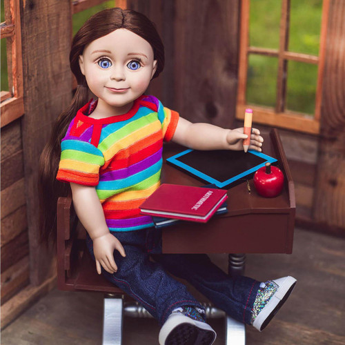 The Queen's Treasures 1940’s Wood School Desk and Accessories for 18 Inch Dolls and compatible with 18 inch American Girl dolls. The Queen's Treasures 1940’s Wood School Desk and Accessories for 18 Inch Dolls and compatible with 18 inch American Girl dolls.