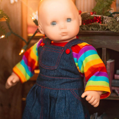A close up view of the bitty baby in 15" doll clothing. A close up view of the bitty baby in 15" doll clothing.
