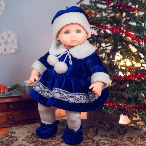 The Queen's Treasures Blue Velvet Complete Bitty Dress Outfit, Clothes for 15 Inch Baby Dolls