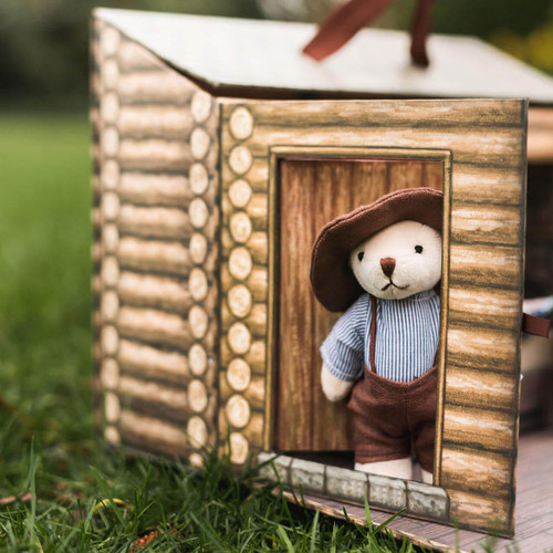 Pa Ingalls stands looking out cabin door.