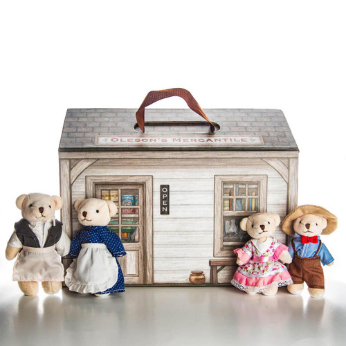 Little House on the Prairie Oleson Family mini jointed bears with store play set. Little House on the Prairie Oleson Family mini jointed bears with store play set.