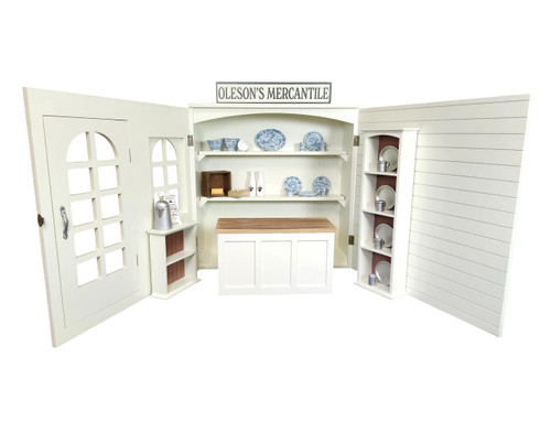 Little House on the Prairie 18 Inch Doll Oleson's Mercantile Wooden Play Set with Store Stock, compatible with American Girl Dolls. Little House on the Prairie 18 Inch Doll Oleson's Mercantile Wooden Play Set with Store Stock, compatible with American Girl Dolls.