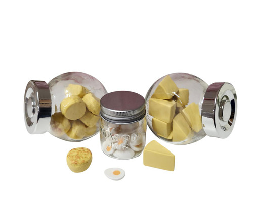 Oleson's Mercantile Store Stock 18 Inch Doll Food Cheese, Biscuits, & Eggs in Glass Jars