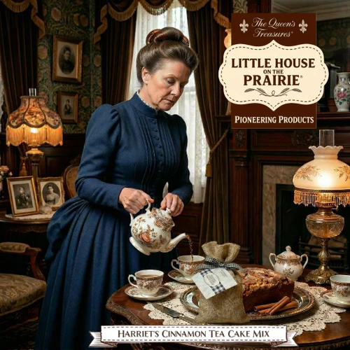 A picture of a weathly woman in a victorian parlor with the tea cake being served