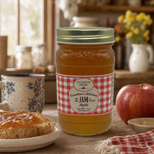 Little House on the Prairie Apple Jam with Bread in a country kitchen setting