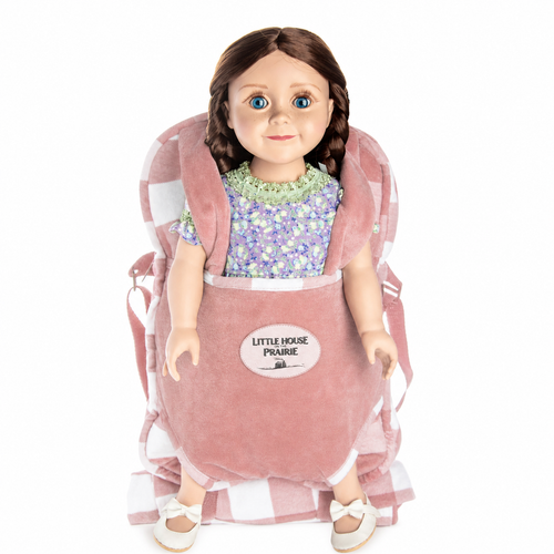 PRE ORDER NOW! Little House on the Prairie® 18 In Doll Carrier Sleep Bag, Pink Chk