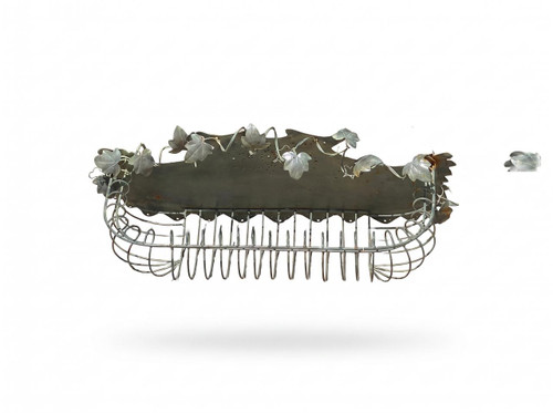 Vintage 34inch iron planter against a white backdrop.