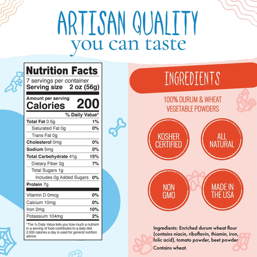 Pastabilities Fall Harvest Pasta nutrition facts panel and artisan quality ingredients infographic