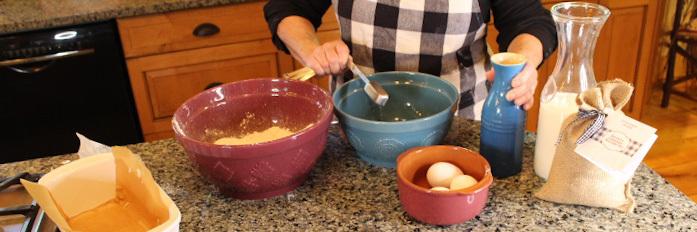 Scene showing bowl, eggs, butter