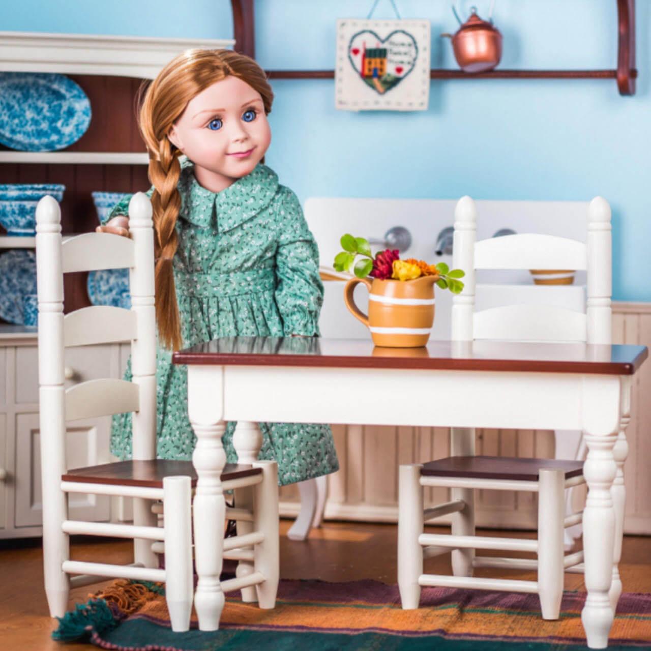 Wooden Kitchen Table And Two Chairs,for 18 Inch Dolls