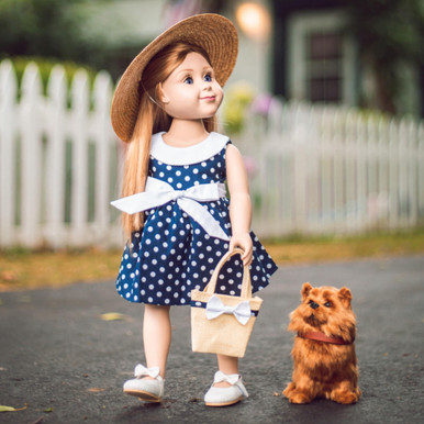 Doll Blue Polka Dot Dress with White Bow Shoes Set for 18 Dolls