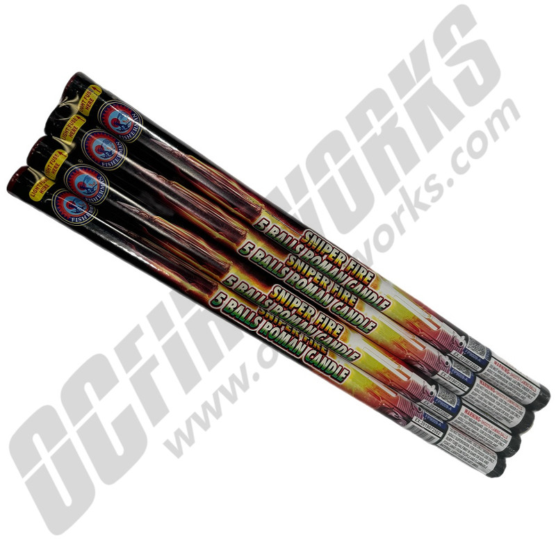 Cheap Fireworks Online | Sniper Shots 5 Ball Roman Candles 4pk