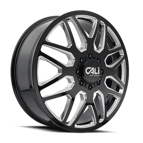 CALI OFF-ROAD-OFFROAD INVADER DUALLY 9115D GLOSS BLACK/MILLED SPOKES 22X8.25 8-165.1 115MM 121.3MM 9115D-22881BMF115