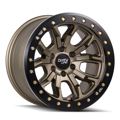 DIRTY LIFE DT-1 9303 SATIN GOLD W/SIMULATED BEADLOCK RING 17X9 6-139.7 -38MM 106MM 9303-7983MGD38