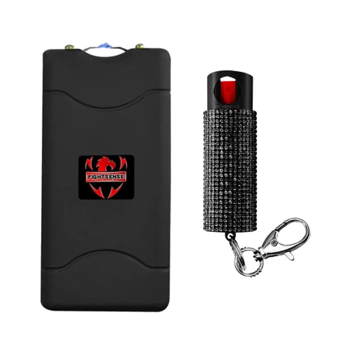 FIGHTSENSE Heavy Duty Rechargable StunGun withLED Flashlight &Pepper Spray COMBO