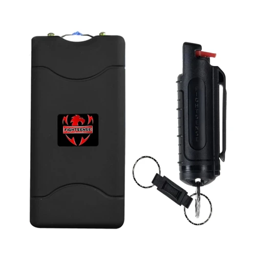 FIGHTSENSE Rechargable StunGun withLED Flashlight &Pepper Spray COMBO