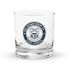 Department of Dad Jokes rocks glass with official government-style logo printed on a classic whiskey glass