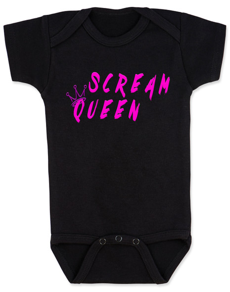 Scream Queen baby bodysuit, horror movie baby gift, cool baby shower gift for girls, zombie film baby bodysuit, scary movie themed baby gift, parents who love horror movies, Rock and Roll baby girl gift, future movie star, Scream queen black