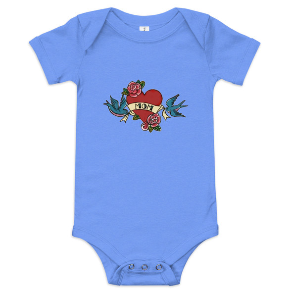 Baby Bodysuit, Mom Tattoo, Blue, Cute Baby Outfit, Playful Baby Clothing Baby Bodysuit, Mom Tattoo, Blue, Cute Baby Outfit, Playful Baby Clothing