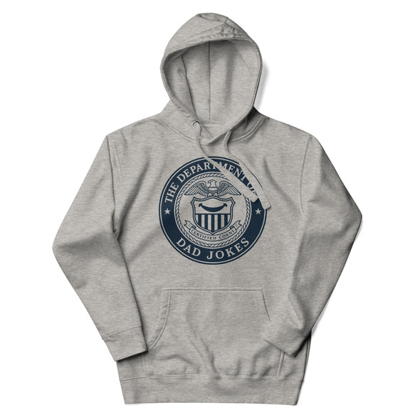 Department of Dad Jokes hoodie with official logo front view