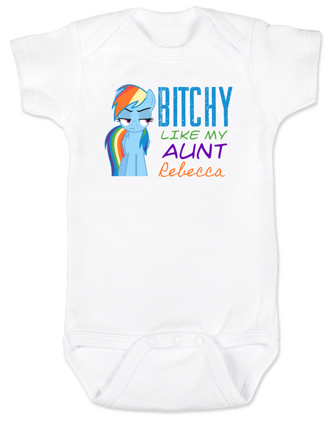 Bitchy like my aunt baby Bodysuit, Personalized cool aunt onsie, custom aunt baby bodysuit, personalized aunt baby Bodysuit, badass aunt, I love my aunt, my little pony, Rainbow Dash baby Bodysuit