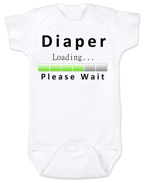 Diaper Loading baby Bodysuit, loading bar baby onsie, funny dirty diaper infant bodysuit, please wait, diaper loading, geeky parent baby gift, white