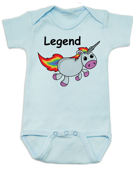 Unicorn Legend Baby Bodysuit, rainbow unicorn onsie, blue