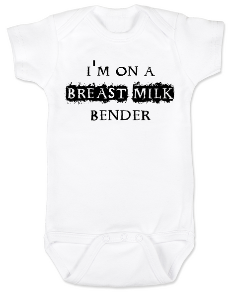 Breast Milk Bender baby Bodysuit, funny breastfeeding Bodysuit, breast fed baby Bodysuit, offensive breastfeeding onsie, white