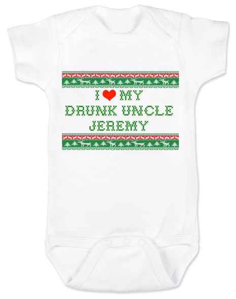 I love my drunk uncle baby Bodysuit, funny uncle baby Bodysuit, funny baby gift from uncle, personalized uncle Bodysuit for infant, ugly christmas sweater baby Bodysuit, personalized ugly christmas sweater Bodysuit, drunk uncle baby onsie, funny christmas baby clothes, I love my funny uncle infant bodysuit, personalized with custom name