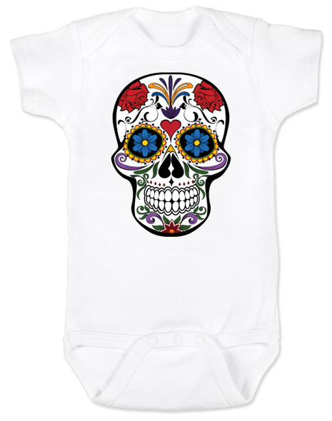 Dia de los Muertos baby Bodysuit, colorful sugar skull Bodysuit, Day of the dead baby Bodysuit, Halloween baby Bodysuit, white