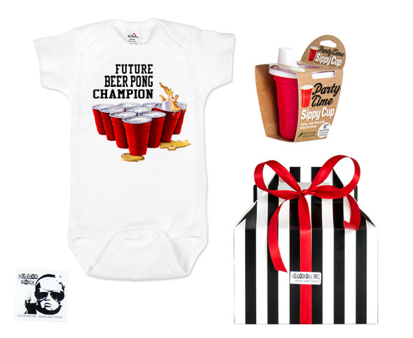 Baby Beer Pong Gift Set, Future Beer Pong Champion, Party people parents, gift for parents who still party, Red solo sippy cup, Beer pong baby gift