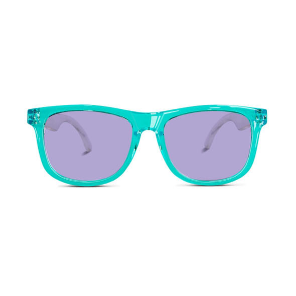 Hipsterkid Aquaberry sunglasses, toddler sunglasses, baby sunglasses, aqua blue sunglasses, retro baby sunglasses, cool kids sunglasses, turquoise and purple baby glasses, front