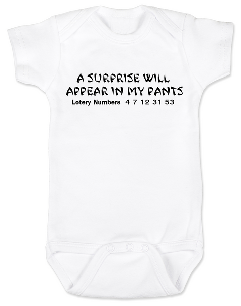 fortune cookie baby Bodysuit, a surprise will appear in my pants, baby fortune, lottery numbers baby onsie